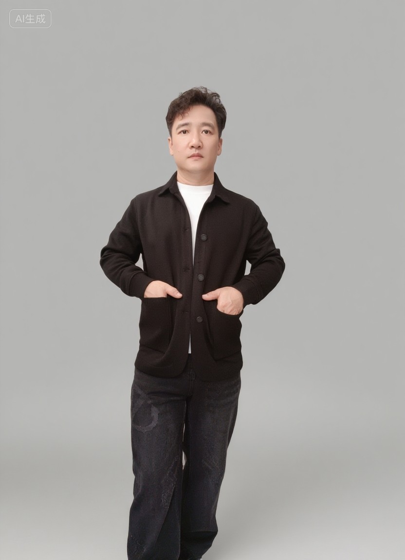 潮牌纯黑色外穿纽扣针织开衫25针织衫/毛衣