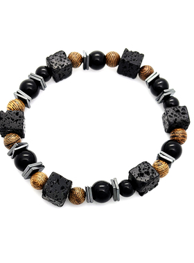 跨境熔岩方块火山石手链鸡翅木珠手环弹力手串