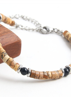 波西米亚风时尚设计图画石黑石天然石手链