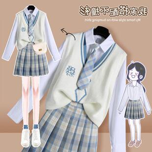 日系jk制服套装毛衣背心马甲女秋冬穿搭初中高中学生学院风针织衫