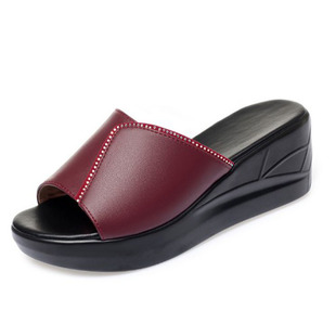 外贸真皮女凉鞋35 36松糕凉拖鞋软底防滑妈妈鞋37 38鱼嘴鞋4142码
