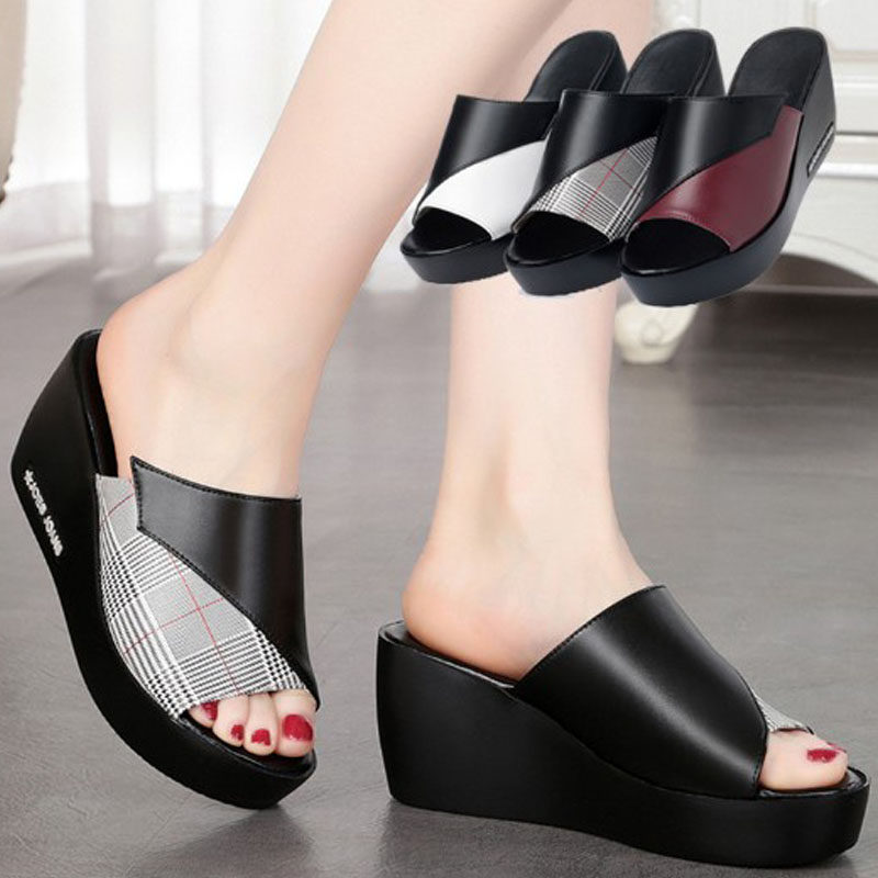 外贸时尚女鞋特大号41 43坡跟凉鞋真皮中跟鱼嘴鞋40 42女士凉拖鞋,女鞋,一字拖,淘宝优惠券,粉丝福利购,淘宝优惠卷