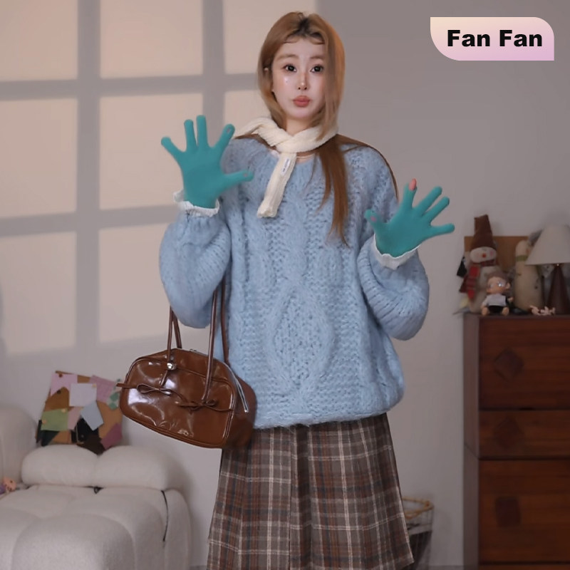 高端货~大粗棒针重工麻花慵懒套头保暖毛衣女冬季新款加厚上衣