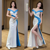 高端鱼尾修身 K歌足浴技师工作服 年会主持人晚礼服性感气质长款