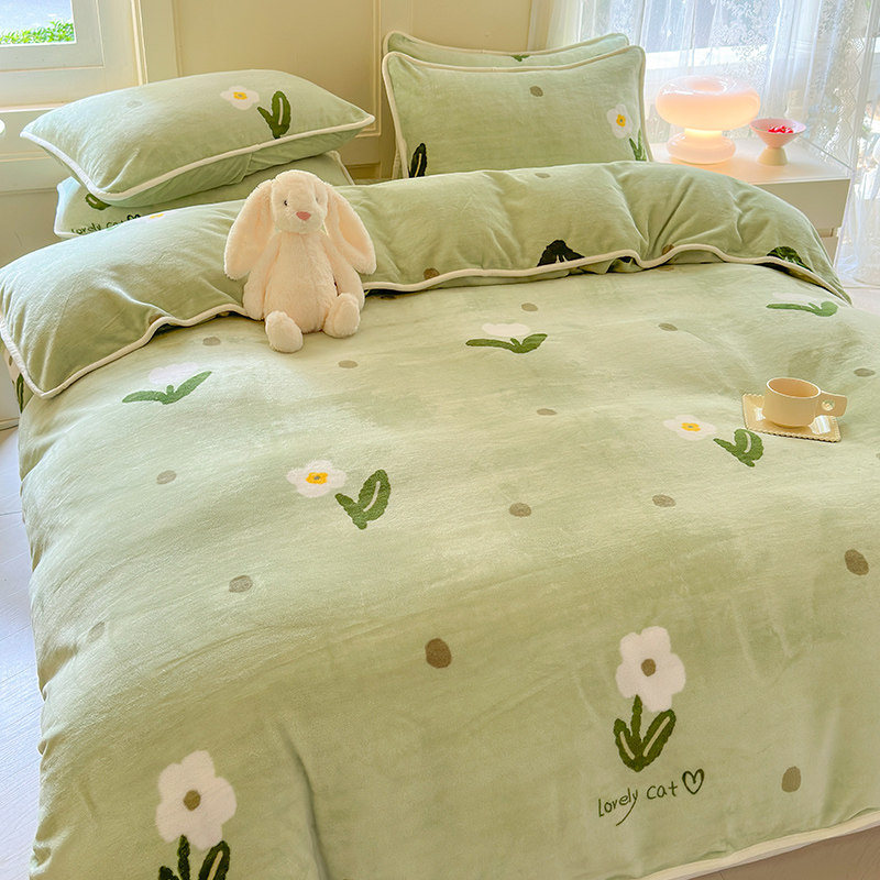 A类母婴可用加绒加厚牛奶绒被套