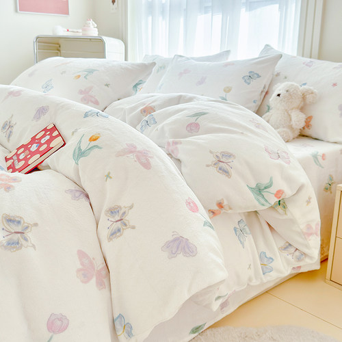 A类加绒加厚秋冬季牛奶绒四件套