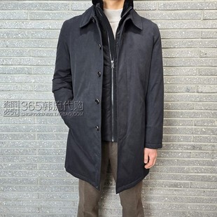 BASSO HOMME韩国代购25年冬季深蓝色翻领配马甲中长鹅绒羽绒服男