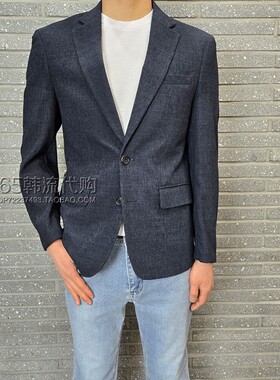 BASSO HOMME韩国代购2025年夏季韩版修身深蓝羊毛便服单西服外套