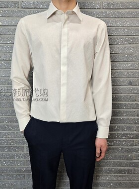 BASSO HOMME韩国代购2025年春季韩版米色方领休闲长袖衬衫工装男