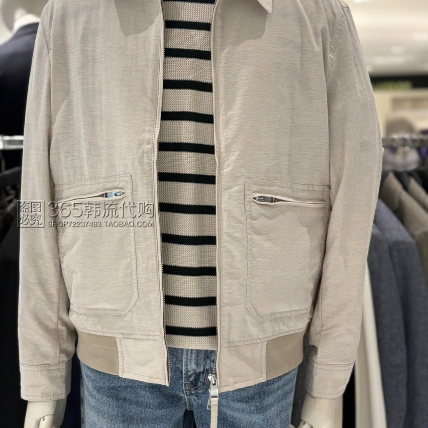 ZIOZIA ANDZ韩国代购25年夏乳白色方领拉链短款棉麻夹克外套工装