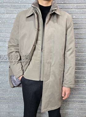 BASSO HOMME韩国代购24年冬季深米色翻领配马甲中长鹅绒羽绒服男