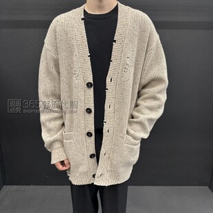 ZIOSONGZIO韩国代购25年冬季米色V领开衫单排扣针织长袖毛衣外套