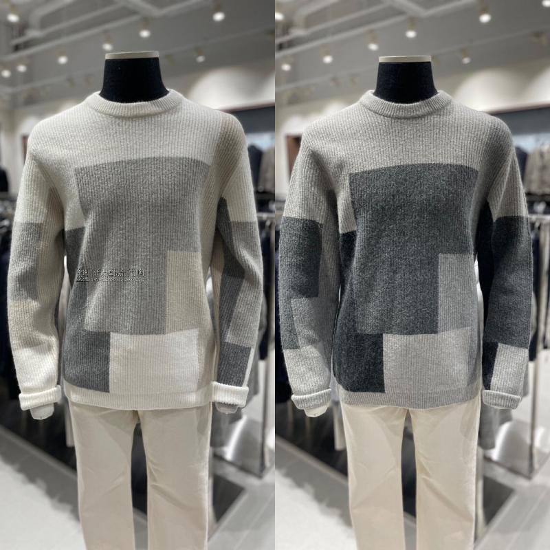 ZIOZIA高端ANDZ代购2024年冬季韩版圆领拼接色打底长袖羊毛衫2色