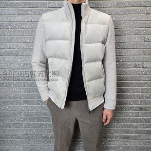 BASSO HOMME韩国代购2025年冬季无帽立领拼接短款鹅绒羽绒服外套