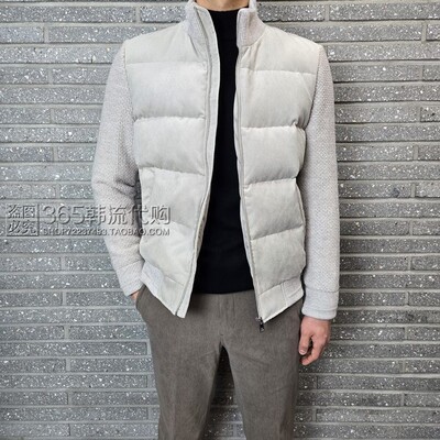 BASSO HOMME韩国代购2025年冬季无帽立领拼接短款鹅绒羽绒服外套