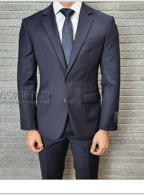 BASSO HOMME韩国代购25年春季深蓝色修身单排扣羊毛商务西服套装