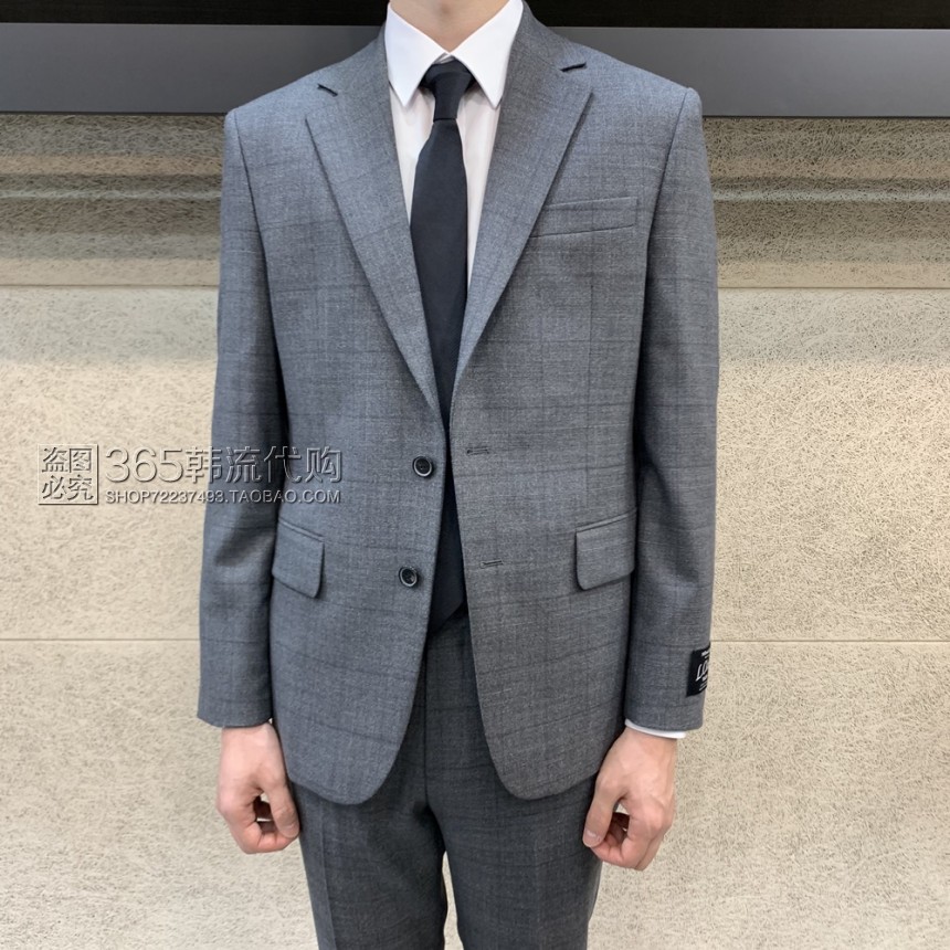 Liberclassy韩国代购2023年冬季灰色修身暗格正装羊毛西服套装男