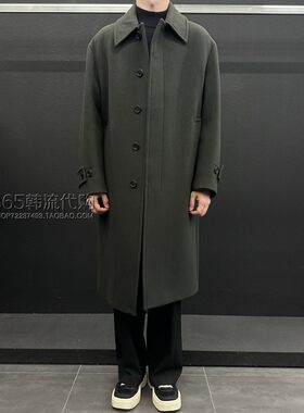 ZIOSONGZIO韩国代购25年冬季卡其色翻领单排扣羊毛混纺中长呢大衣