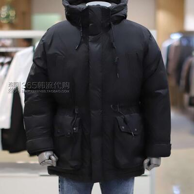 BON韩国代购2024年冬季韩版灰色连帽短款束腰鹅绒羽绒服外套男装