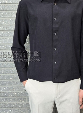 BASSO HOMME韩国代购25年春季黑色方领弹力男士通勤休闲长袖衬衫
