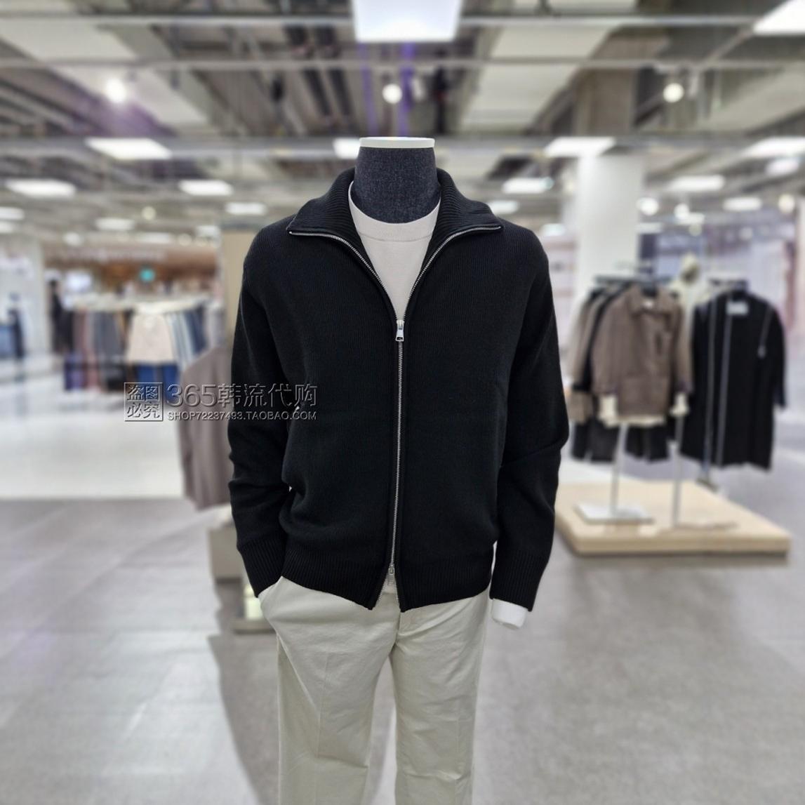 ZIOZIA高端ANDZ代购2024年冬季韩版黑色可翻高领开衫长袖毛衣外套