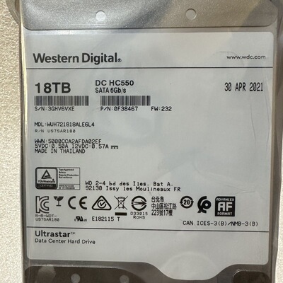 wd18t西部数据18TB 16t WUH721818ALE6企业级机械硬盘7200转512mb