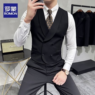 马夹伴郎团结婚礼服 英伦风双排扣西装 罗蒙新郎马甲套装 男商务正装