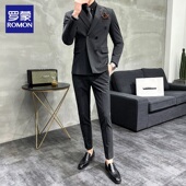 罗蒙双排扣西服套装 结婚礼服高级感外套 新郎西装 男士 商务休闲正装