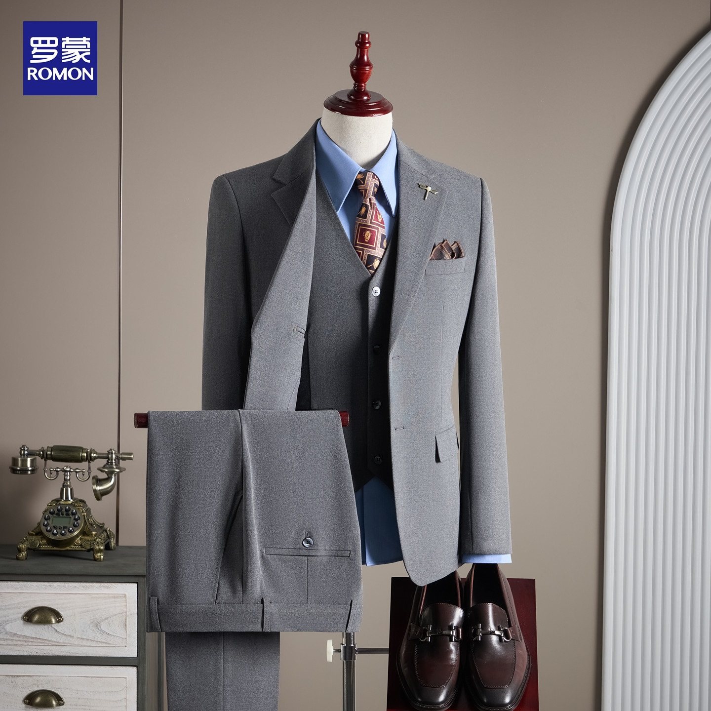 罗蒙新郎西装男套装商务上班职业正装高级感修身西服新郎结婚礼服