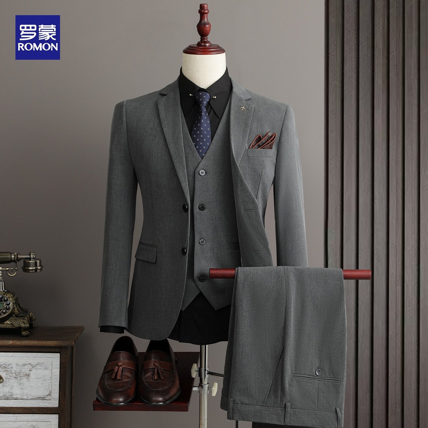 罗蒙新郎西服套装男士商务职业正装高级感小西装结婚礼服修身外套