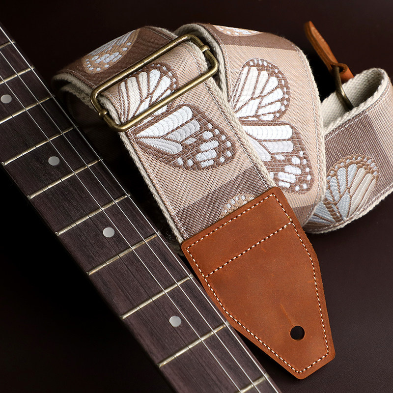 复古疯马皮电吉他贝斯背带加宽6cm斜挎肩带真皮琴带民谣木吉他