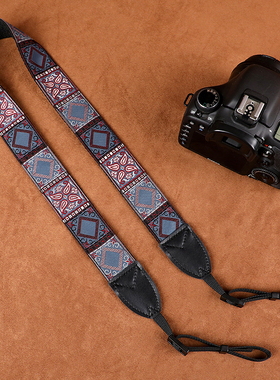 纯手工民族风暗紫色刺绣相机背带可斜挎单反微单肩带适用尼康富士