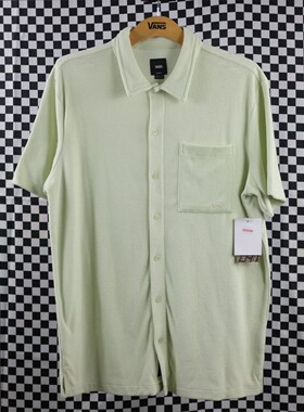 老万VANS范斯男女绿色亚麻棉运动休闲短袖T恤VN0A4OORZ8Q