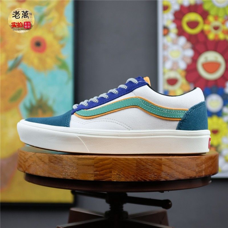 老万VANS ComfyCush Old Skool 绿白蓝轻量休闲板鞋 VN0A3WMAWWF