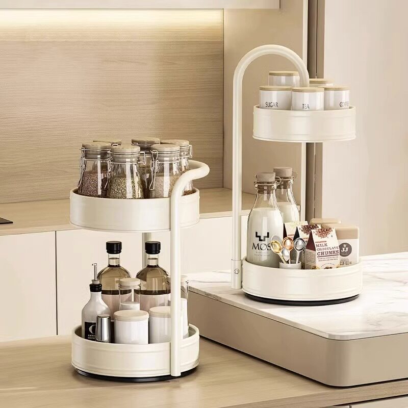 日式厨房可旋转调味品置物架台面转盘多功能转角收纳放调料架子
