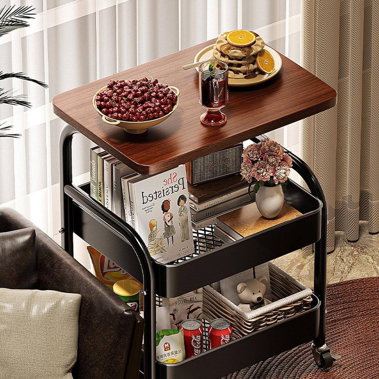 中古可移动小推车房间置物架客厅床头柜沙发边几茶几零食收纳架子