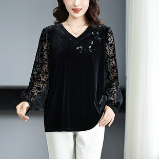 外穿打底 丝绒上衣200斤加肥加大洋气高贵小衫 上档次胖妈妈装 大码