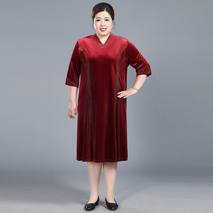 加肥加大码 金丝绒连衣裙200斤婚宴妈妈礼服长裙高贵气质喜婆婆装