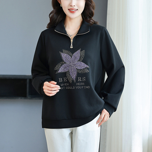 洋气大码 卫衣外穿胖妈妈装 T恤上档次中老年女装 长袖 宽松衣服 新款