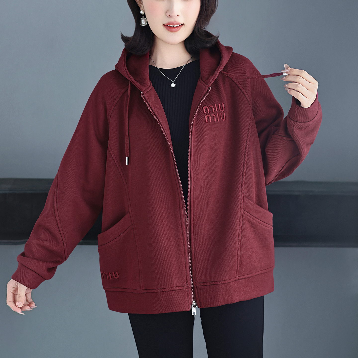 胖妈妈卫衣连帽开衫外套加肥加大