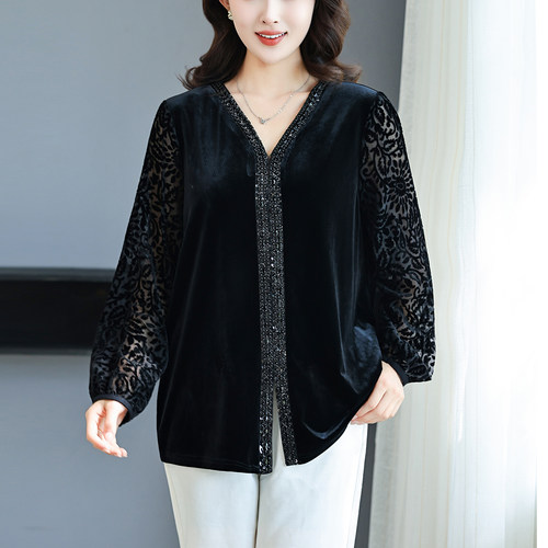 妈妈丝绒上衣特体超好看洋气小衫