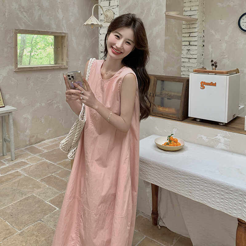 夏季粉色连衣裙女2025新款裙子小众法式无袖背心裙7002P110K168，女装孕妇装，2C106