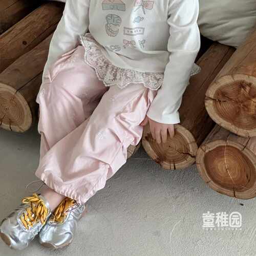 女童春秋满印蝴蝶结休闲运动裤｜
