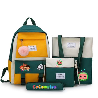 CoCoMelon JJ小男孩四件套书包简约卡通印花笔袋单肩包书包组合