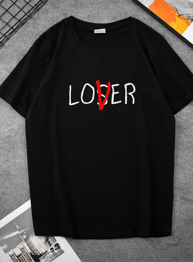 欧美Lover Loser字母印花短袖T恤时尚街头衣服男女情侣装夏季