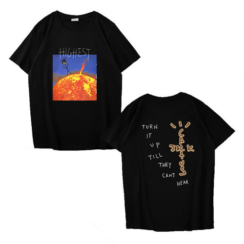 Travis Scott HITR SUN Hoodie太阳火柴人印花短袖T恤男女夏装