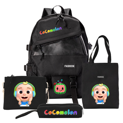 CoCoMelon JJ小男孩书包四件套双肩包日韩可爱字母印花学生书包