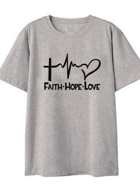FAITH HOPE LOVE T恤宽松打底衫外贸短袖欧美街头时尚字母上衣女