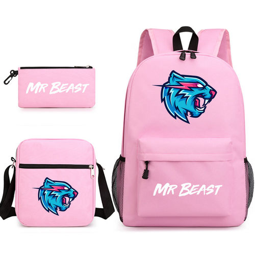 Mr Beast Lightning Cat书包三件套印花双肩包学生电脑休闲帆布包