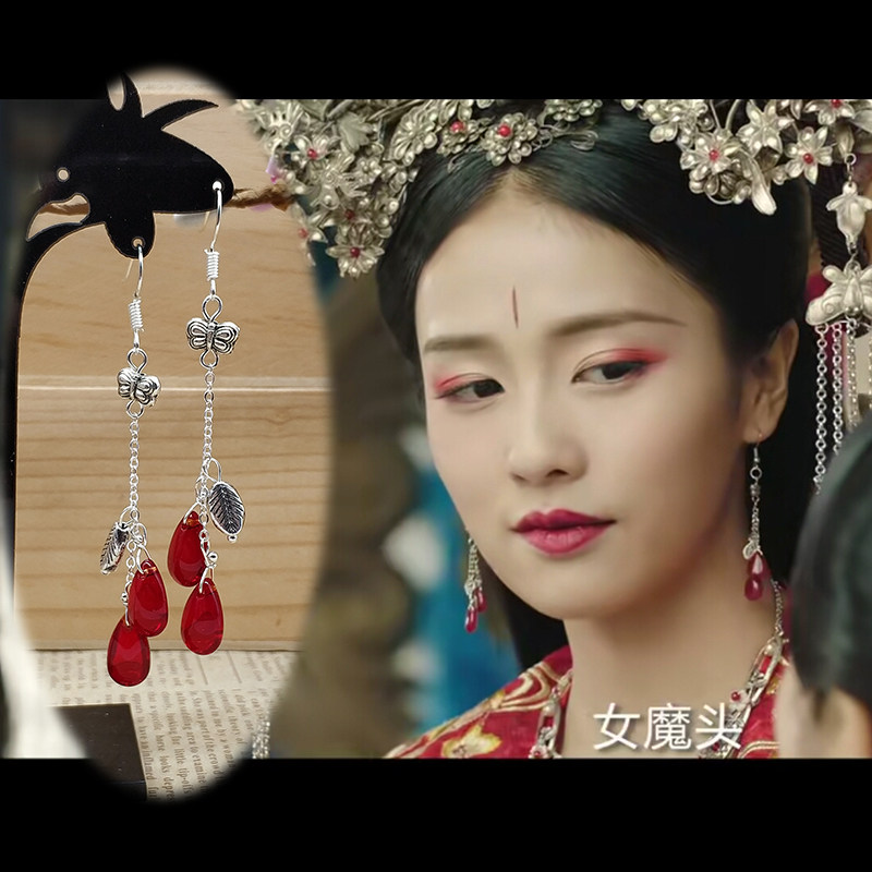 s925银耳钩招摇白鹿同款耳环汉服琴芷嫣耳饰演出古风耳夹古装饰品